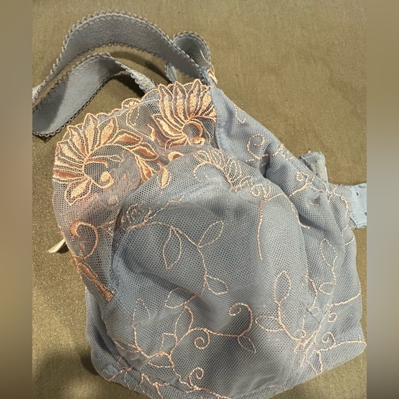 Elegant Lace Embroidered Blue and Pink Unlined Underwire Bra Size 40DD - Picture 11 of 11